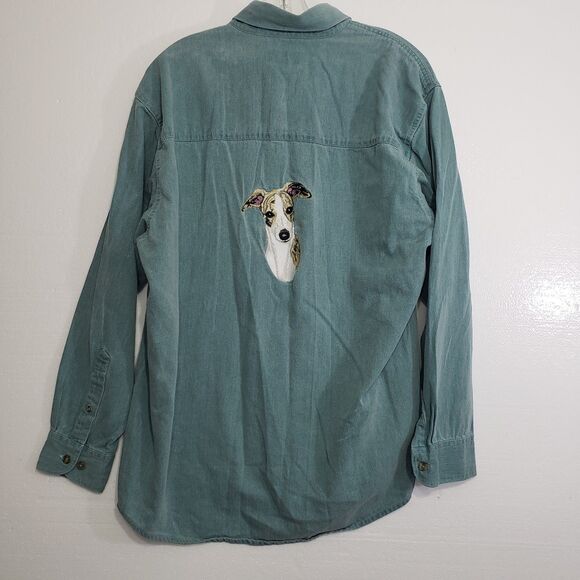 Three Rivers Unisex Medium Long Sleeve Button Down Shirt with Embroidered Dog - Picture 9 of 9